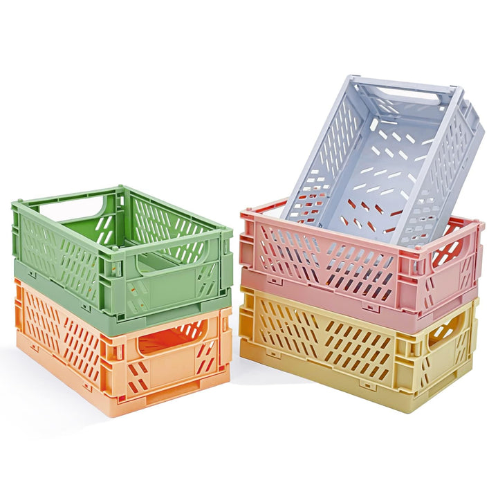 5-Pack Small Foldable Storage Bins for Desk Organization, Stackable Mini Plastic Storage Crates for Home Office Organizer, Folding Small Storage Basket Containers (L5.9 x W3.8 x H2.2)
