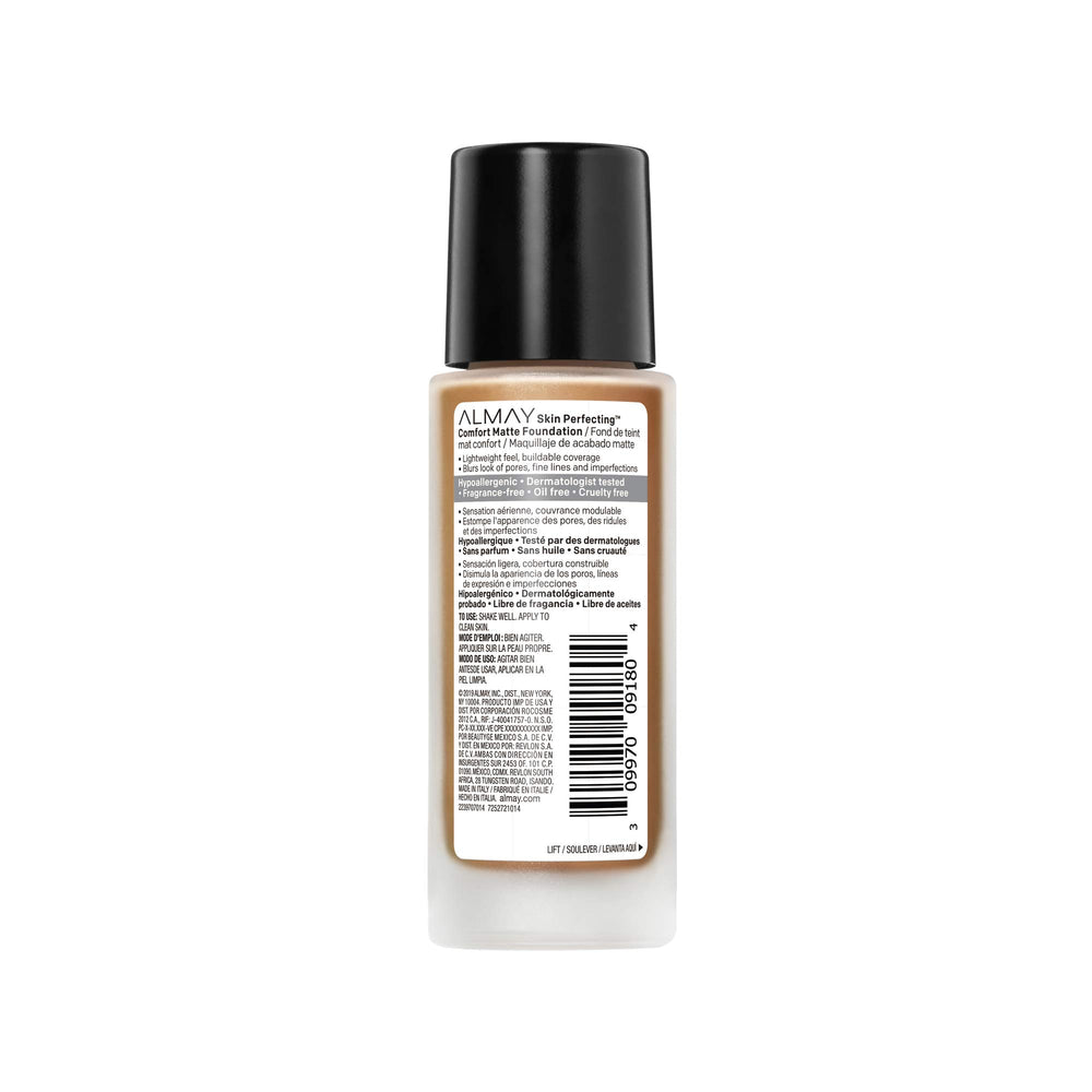Skin Perfecting Comfort Matte Foundation, Hypoallergenic, Cruelty Free, -Fragrance Free, Dermatologist Tested Liquid Makeup, Warm Caramel, 1 Fluid Ounce