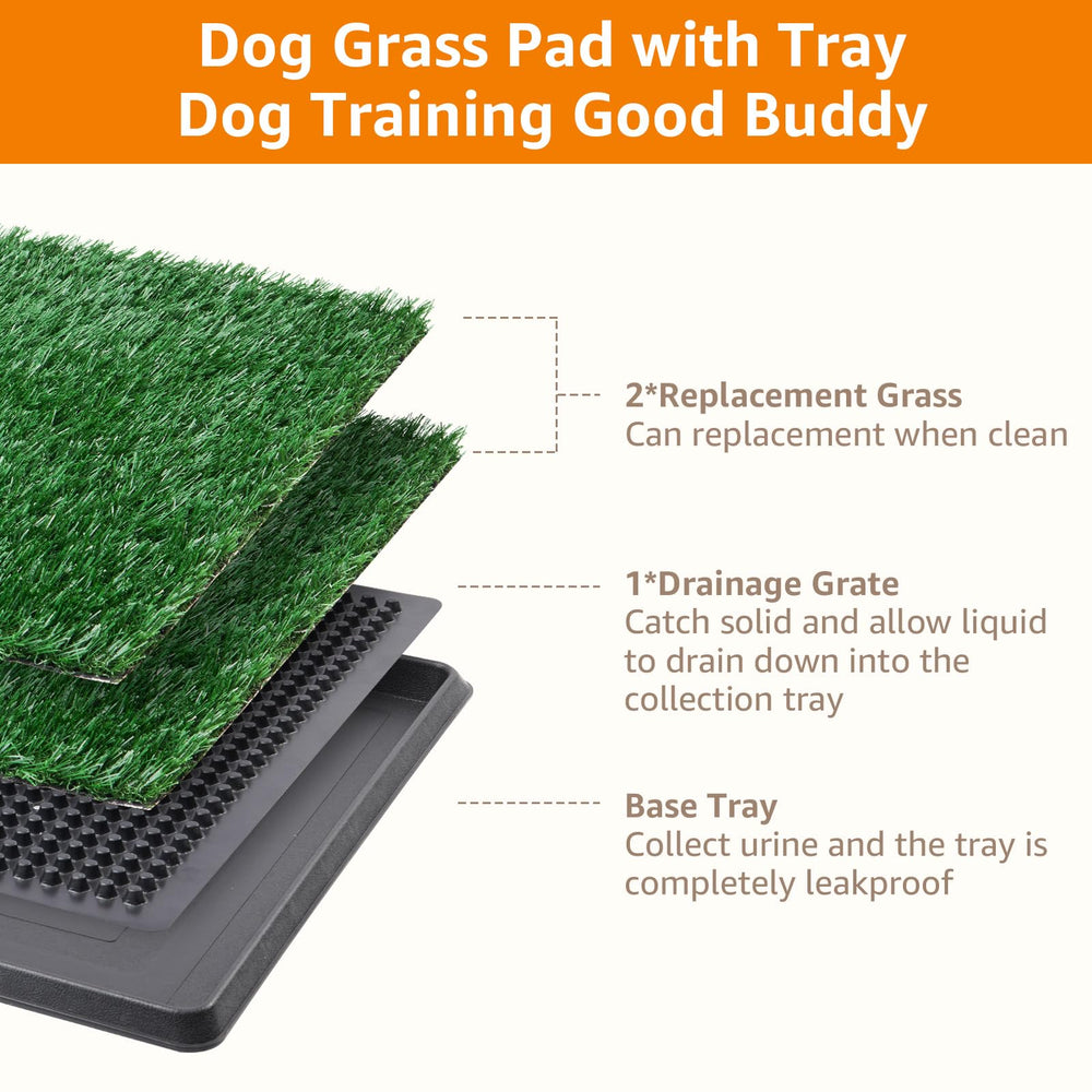 Dog Grass Pad with Tray Large, Indoor Dog Potties for Apartment and Patio Training, with 2 Packs Dog Grass Pee Pads for Replacement