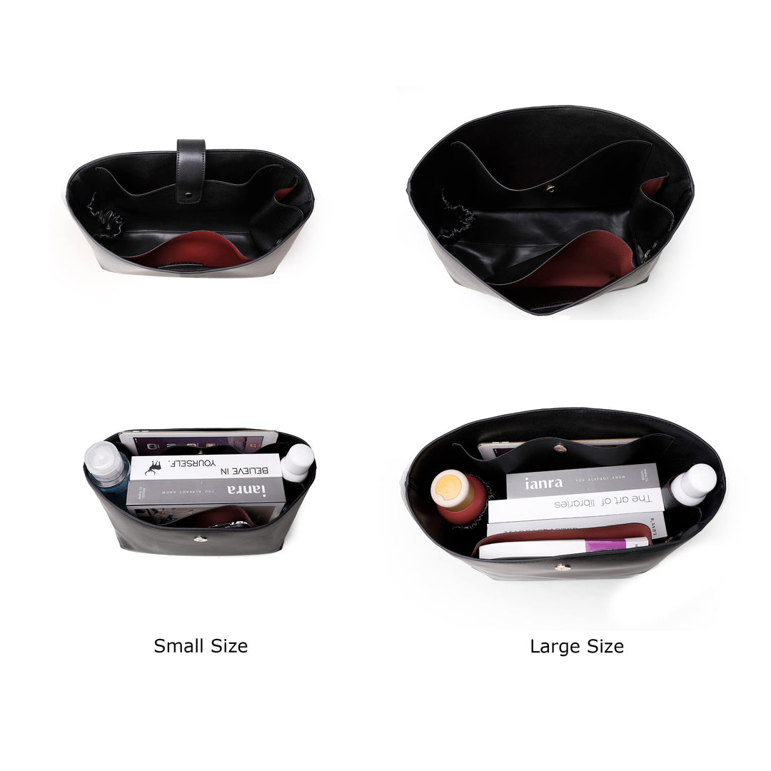 CLEXION Leather Purse Organizer Insert- Leather Bag Insert for Tote & Purse, Black, Size Large