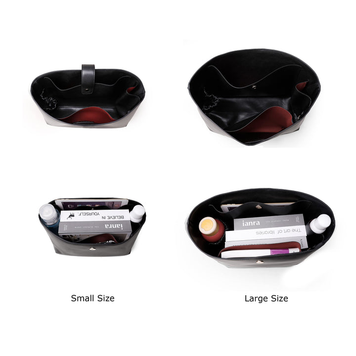 CLEXION Leather Purse Organizer Insert- Leather Bag Insert for Tote & Purse, Black, Size Large