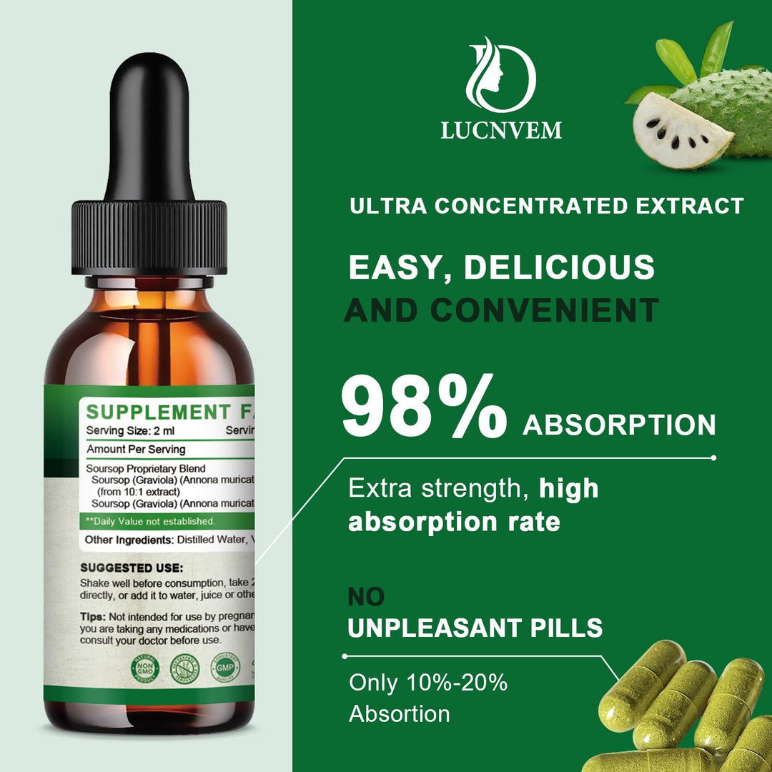 (2 Pack) Organic Soursop Graviola Liquid Drops, Soursop Extract Organic Pure for Natural Antioxidant, Cell Support &amp; Regeneration, Immune Boost, Soursop Bitters Liquid Rich in Multivitamin - 2 FL OZ