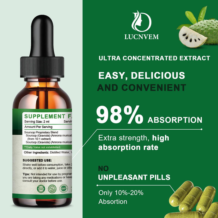 (2 Pack) Organic Soursop Graviola Liquid Drops, Soursop Extract Organic Pure for Natural Antioxidant, Cell Support &amp; Regeneration, Immune Boost, Soursop Bitters Liquid Rich in Multivitamin - 2 FL OZ