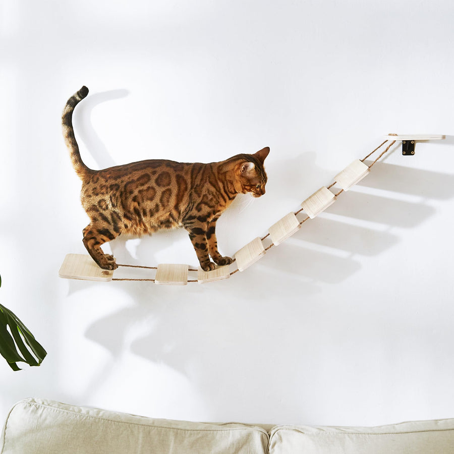 Yiotl Wall-Mounted Cat Bridge Wood Cat Shelf Bed Hammock Climbing Step Cat Ladder Modern Cat Wall Shelf Furniture Sets1