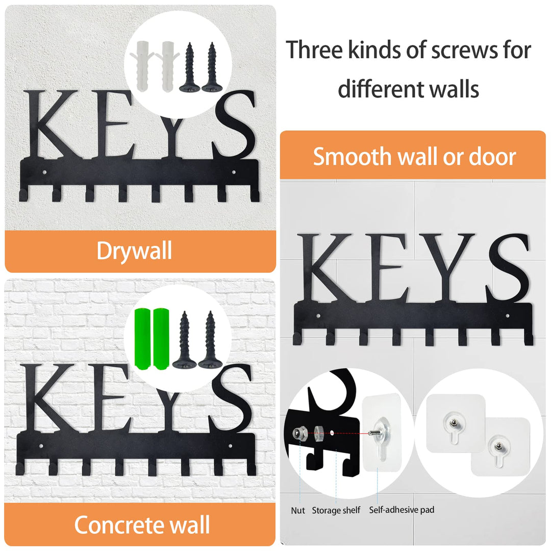 Metal Key Hanger Wall Mount, Key Holder Wall Mounted Key Hooks Organizer Key Hanger Rack Wall Mounted for Home, Entryway, Hallway, Office, Matte Black,11.4&#39;&#39;4.9&#39;&#39;0.6&#39;&#39;