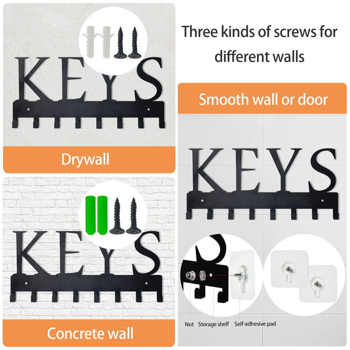 Metal Key Hanger Wall Mount, Key Holder Wall Mounted Key Hooks Organizer Key Hanger Rack Wall Mounted for Home, Entryway, Hallway, Office, Matte Black,11.4&#39;&#39;4.9&#39;&#39;0.6&#39;&#39;