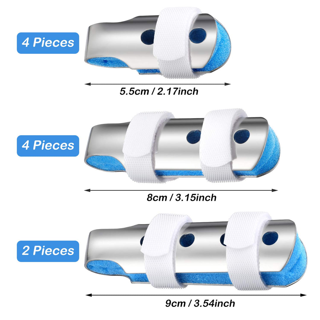 BBTO 10 Pieces Finger Splints Metal Padded Finger Support Finger Stabilizer with Soft Foam Interior and Loop Straps, 3 Sizes(10 Pieces,Blue)