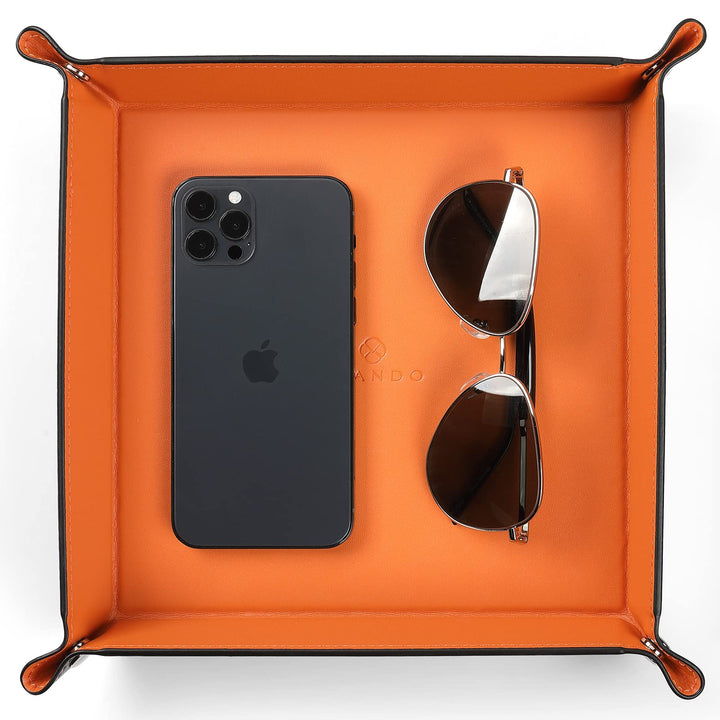 Valet Tray for Men Women, Vanity Trays Catchall Tray for Dresser Top Desk Storage Bedside, Travel PU Leather Tray Jewelry Key Phone Coin Change Watches and Candy Holder Sundries Entryway Tray