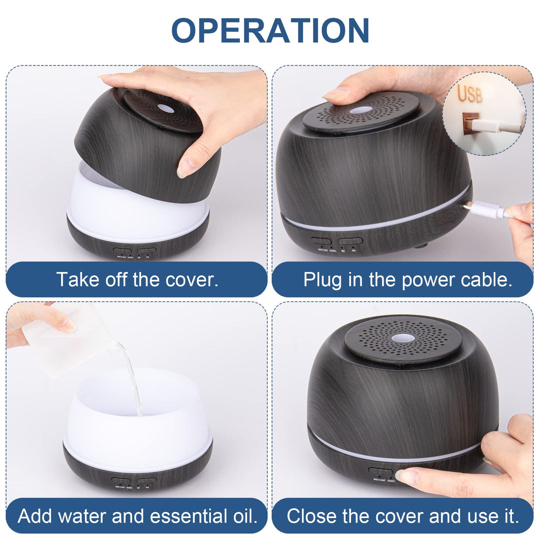 300ML Aroma Essential Oil Diffuser,8 Hours Wood Grain Cool Mist Aromatherapy Diffuser with Remote Control,USB-C Power Cable,Timer, 7 Color Light Changing Air Humidifier for Home,Bedroom