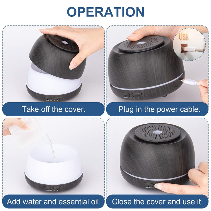 300ML Aroma Essential Oil Diffuser,8 Hours Wood Grain Cool Mist Aromatherapy Diffuser with Remote Control,USB-C Power Cable,Timer, 7 Color Light Changing Air Humidifier for Home,Bedroom
