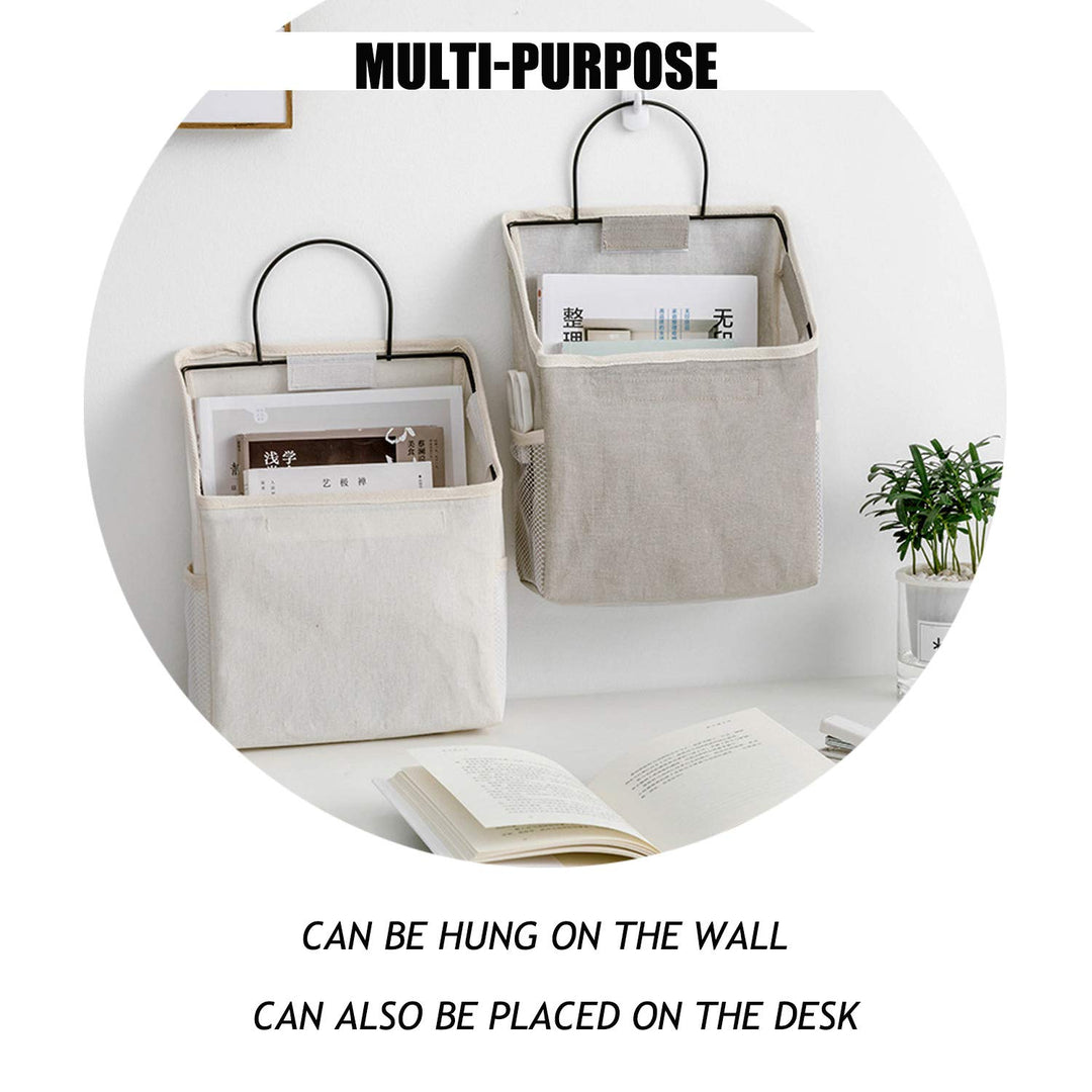2 Pcs Wall-Hanging Storage Bags, Desktop Organizer Basket Cotton Linen Hanging Storage Basket for Kitchen,Bderoom,Living Room