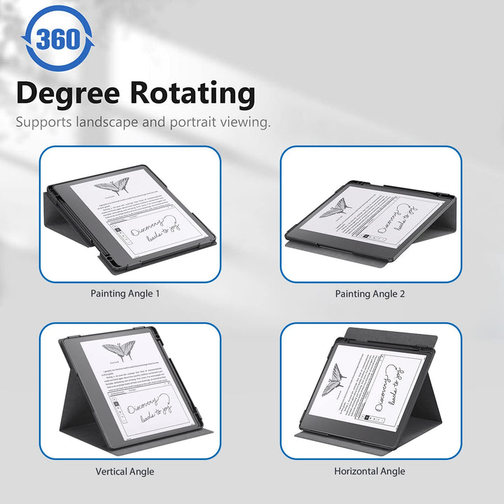 Case for Kindle Scribe, Vertical Multi-Viewing Adjustable 360 Degree Rotating Stand Cover for Kindle Scribe 10.2”, Auto Sleep/Wake with Pen Holder, 10.2 inch 2022 Released (Black)