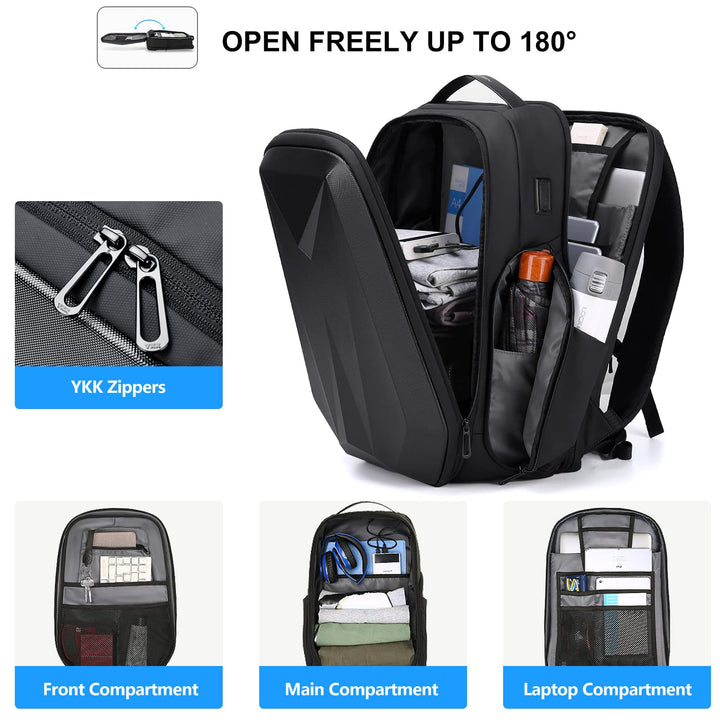 Travel Laptop Backpack for Men,Water Resistant Hard Shell Backpack 15.6 Inch with USB Charging Port,Business Computer Backpack for Work/College,Black