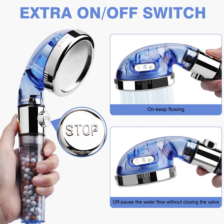 Modern Shower Head with Hose, 4 Spray Settings, 30% Water Saving, Mineral Stone Beads Filtration, 60 Long