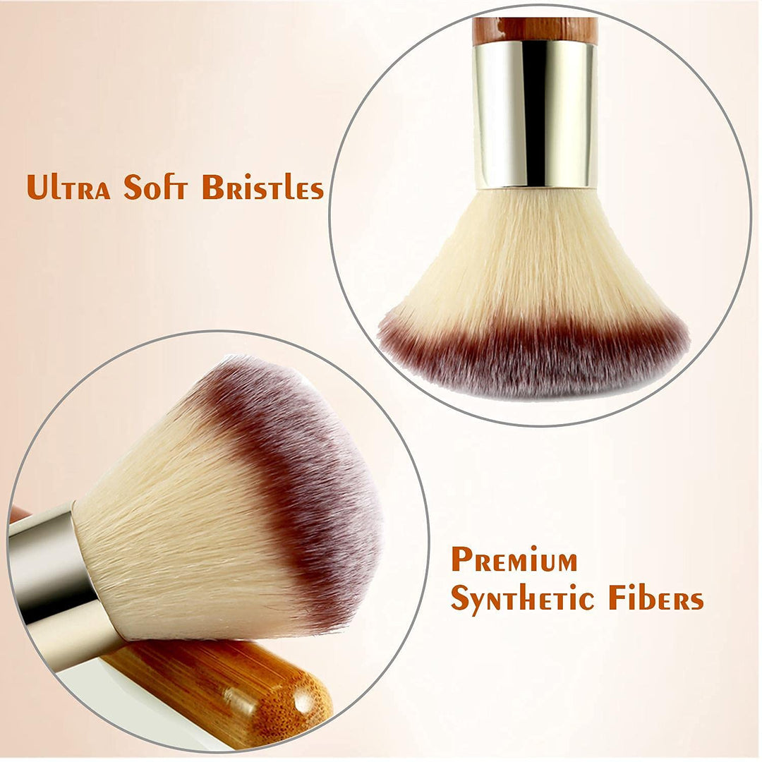 Bamboo Makeup Brush Set Face Kabuki 2 Pieces - Foundation And Powder Makeup Brushes For Mineral Bb Cream