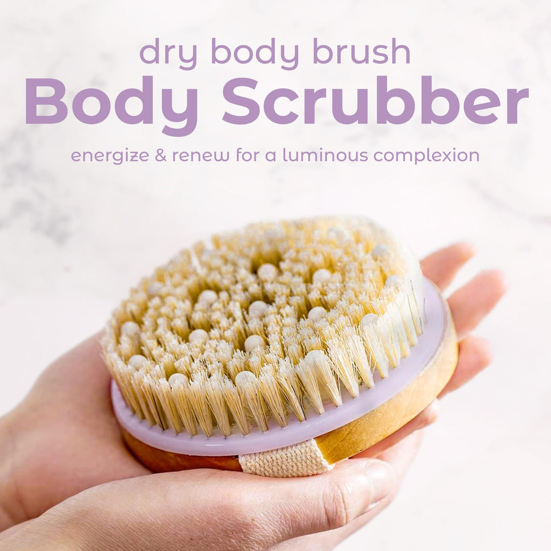 Dry Brushing Body Brush for Lymphatic Drainage, Dry Skin, Cellulite, Blood Circulation with Exfoliating Natural Bristles for Flawless Skin