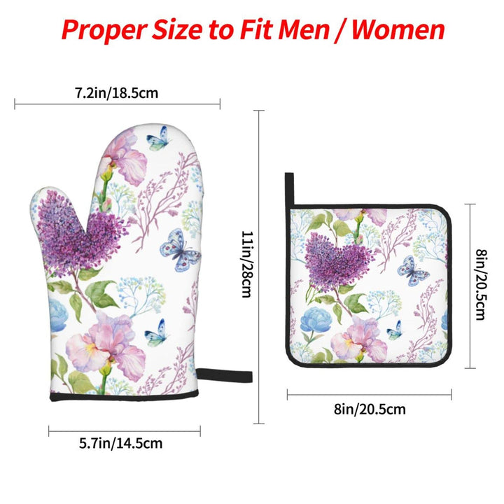 Watercolor Flowers Iris Peony Lilac Oven Mitts and Pot Holders Set of 4, Oven Mittens and Potholders Heat Resistant Gloves for Kitchen Cooking Baking Grilling BBQ