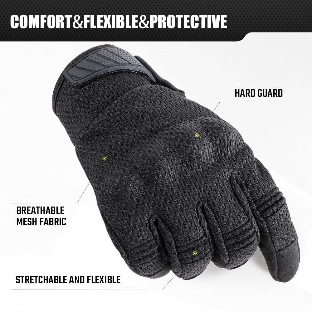 Tactical Gloves for Men Breathable Flexible Touch Screen Full Finger Gloves for Airsoft Paintball Motorcycle Cycling Camping Black M