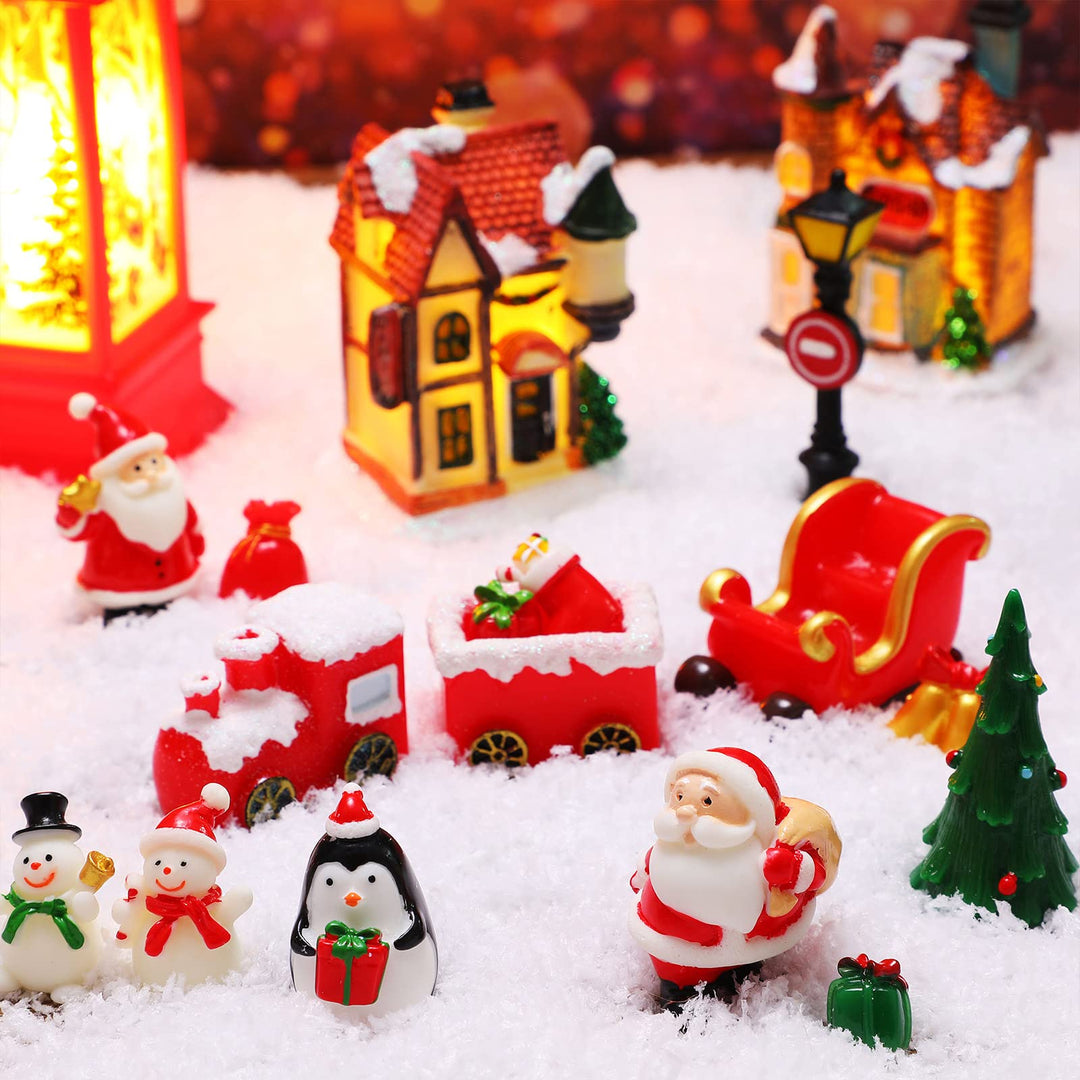 26 Pieces Christmas Village Sets Lighted Christmas Village Houses Xmas Light up Decorations Mini Village Accessories Christmas Collectible Buildings for Xmas Winter Decorations