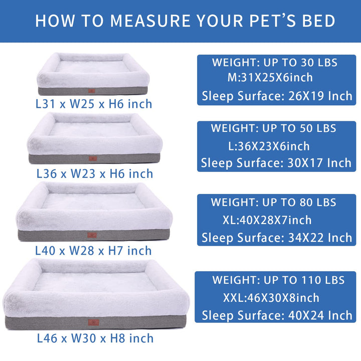 Orthopedic Dog Bed for Large Dogs, Bolster Sides Dogs Sofa Bed with Removable Washable Cover &amp; Non-Skid Bottom, Soft Pet Bed with Egg Foam Dog Couch for Sleeping, 40 x 28 Inch, Gray