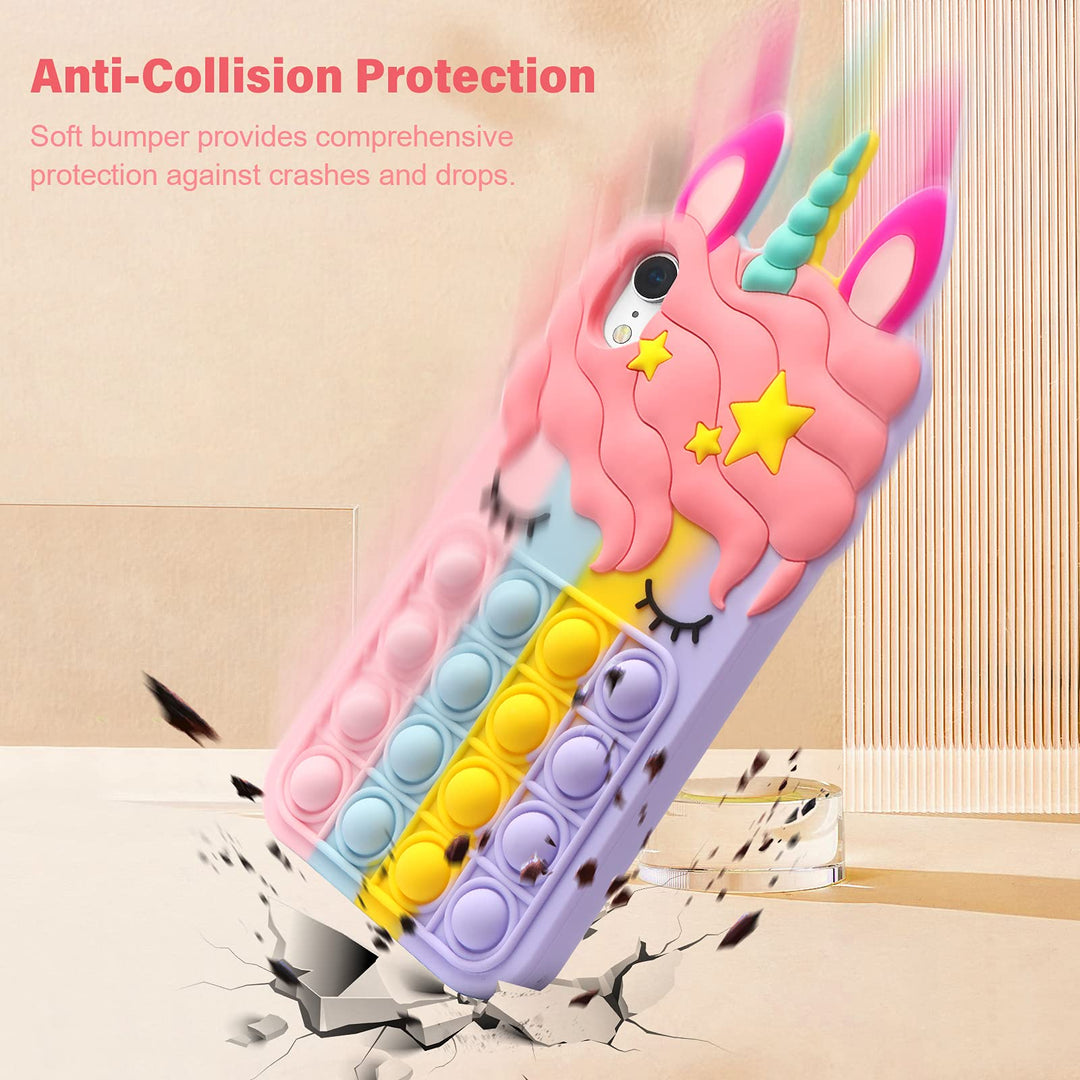 Fidget Toys Phone Case for iPhone XR Phone Case Bubble Bumper Protective Soft Silicone Shockproof Stress Reliever Pop Fun Phone Cover Shell Women Girls Case for iPhone XR 6.1 Inch, Rainbow