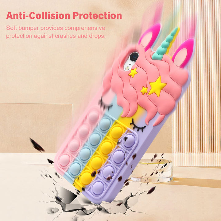 Fidget Toys Phone Case for iPhone XR Phone Case Bubble Bumper Protective Soft Silicone Shockproof Stress Reliever Pop Fun Phone Cover Shell Women Girls Case for iPhone XR 6.1 Inch, Rainbow