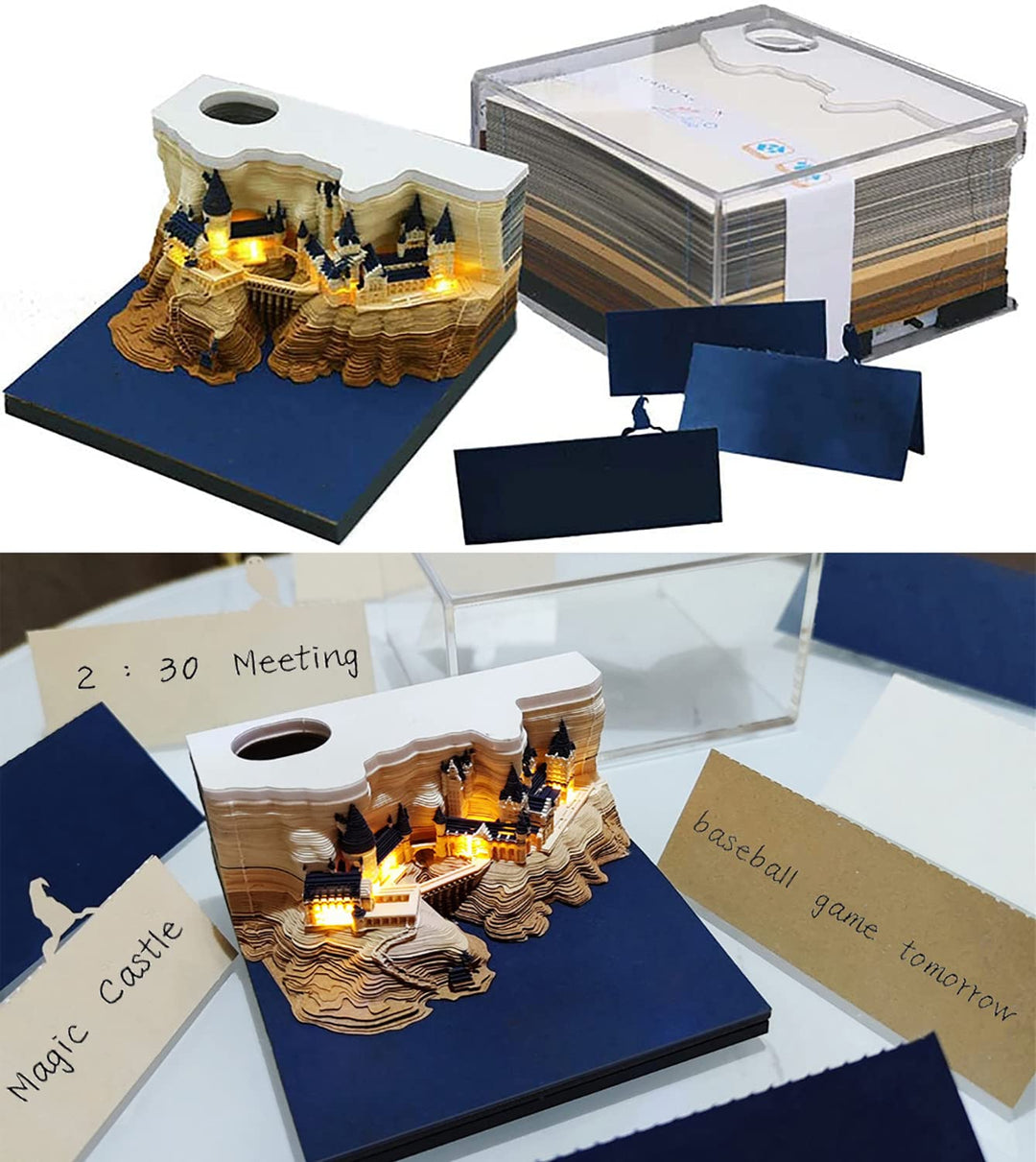 1Pc 160 Sheets Memo Pads Paper Art with Light, Castle 3D Stick Notes Convenience Stickers Papers Card Craft, Original DIY Post Notes Notepad
