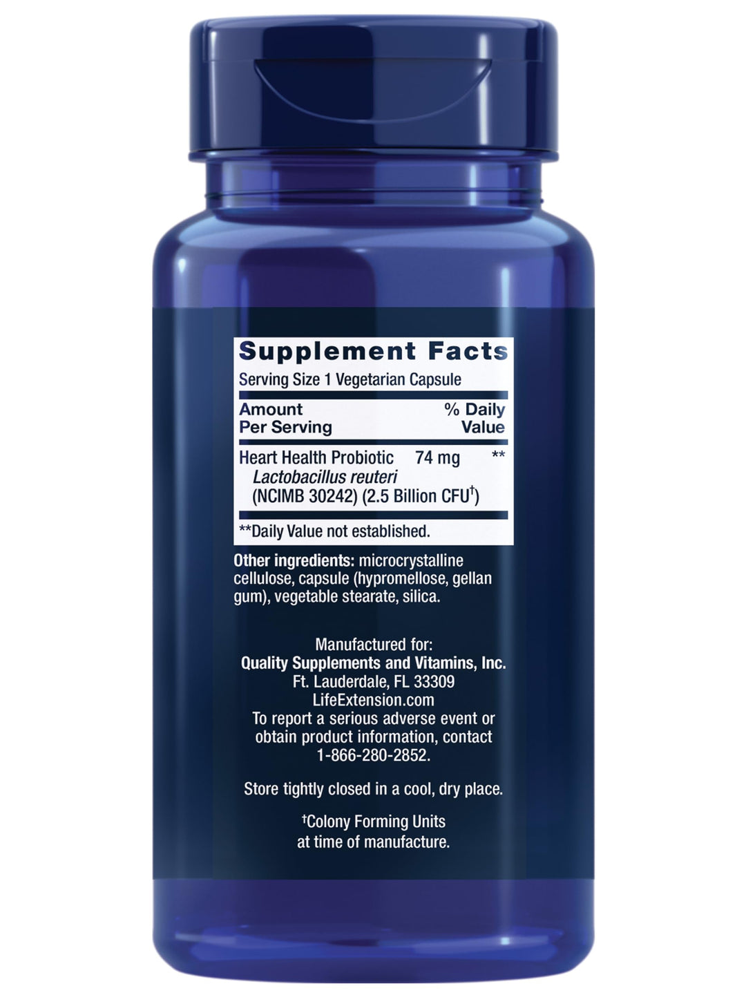 Life Extension FLORASSIST® Probiotic Heart Health, Lactobacillus reuteri 30242, Promotes Heart Health and Already Healthy Cholesterol Levels, Gluten-Free, Non-GMO, Vegetarian, 60 Capsules