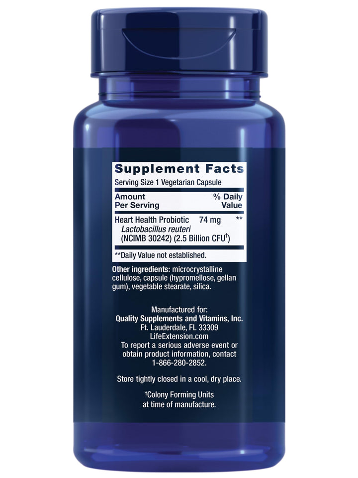 Life Extension FLORASSIST® Probiotic Heart Health, Lactobacillus reuteri 30242, Promotes Heart Health and Already Healthy Cholesterol Levels, Gluten-Free, Non-GMO, Vegetarian, 60 Capsules