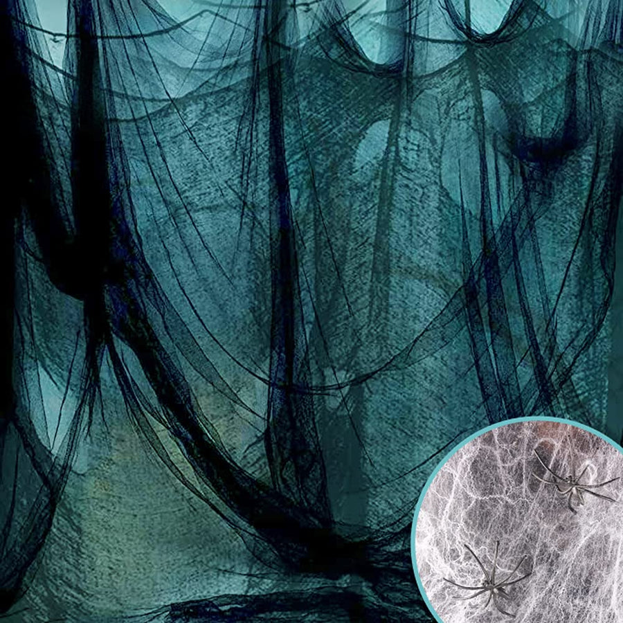 Halloween Creepy Cloth Black 360 x 79 Inches Spooky Halloween Decorations Cheesecloth with Spider Web Party Supplies Décor for Haunted House, Garden, Patio, Indoor Wall Hanger Windows