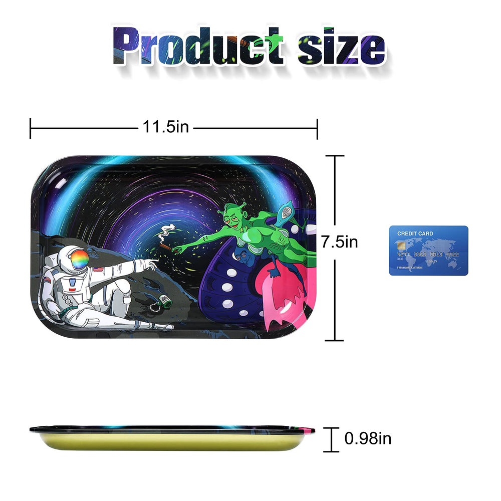Metal Rolling Tray Combo Kit 7×11 Durable Premium Stylish Original Art Decorative Tray Smooth Rounded Edges