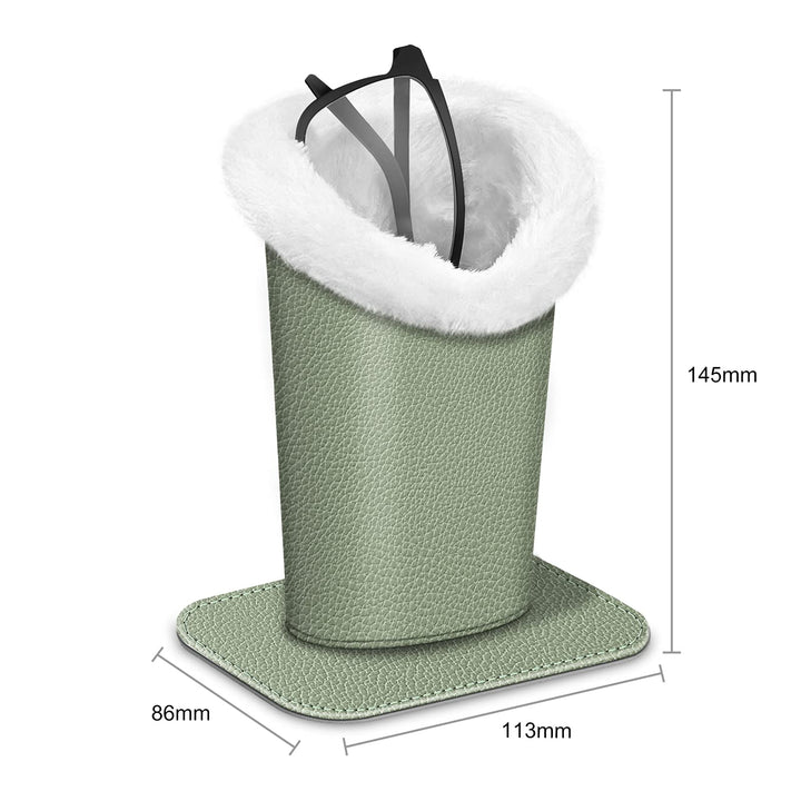 Plush Lined Eyeglasses Holder with Magnetic Base- Premium Vegan Leather Glasses Stand Case, Sage Green