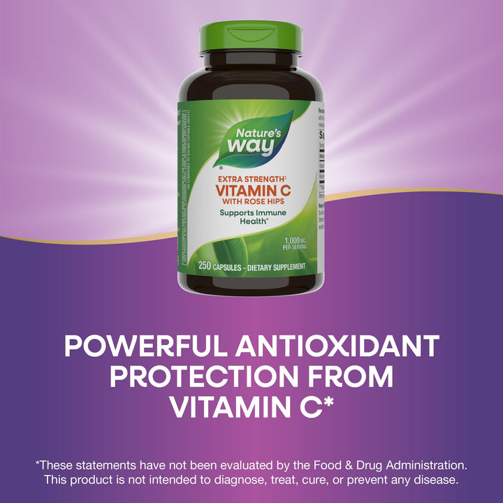 Nature&#39;s Way Vitamin C with Rose Hips; 1000 mg Vitamin C per Serving; 250 Capsules