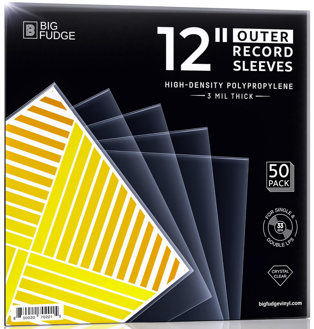 BIG FUDGE 50x Vinyl Record Outer Sleeves 12 LP | Durable &amp; Wrinkle-Free | Crystal Clear &amp; Made from High-Density Polypropylene | 3 mil Thick, 12.75” x 12.75” | Fits Most Gatefolds and Double LPs
