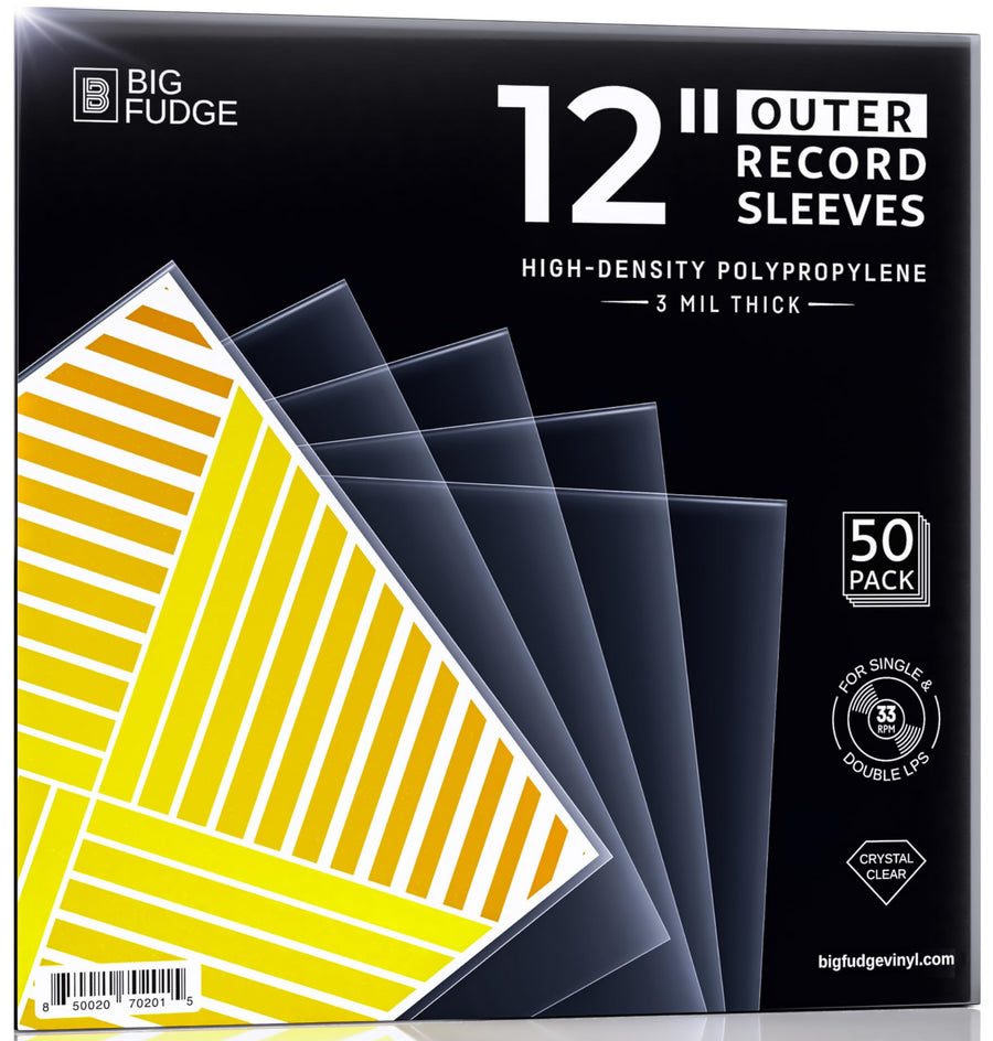 BIG FUDGE 50x Vinyl Record Outer Sleeves 12 LP | Durable & Wrinkle-Free | Crystal Clear & Made from High-Density Polypropylene | 3 mil Thick, 12.75” x 12.75” | Fits Most Gatefolds and Double LPs