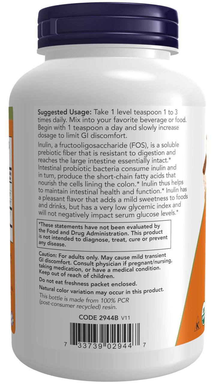 NOW Foods Supplements, Inulin Prebiotic Pure Powder, Ce