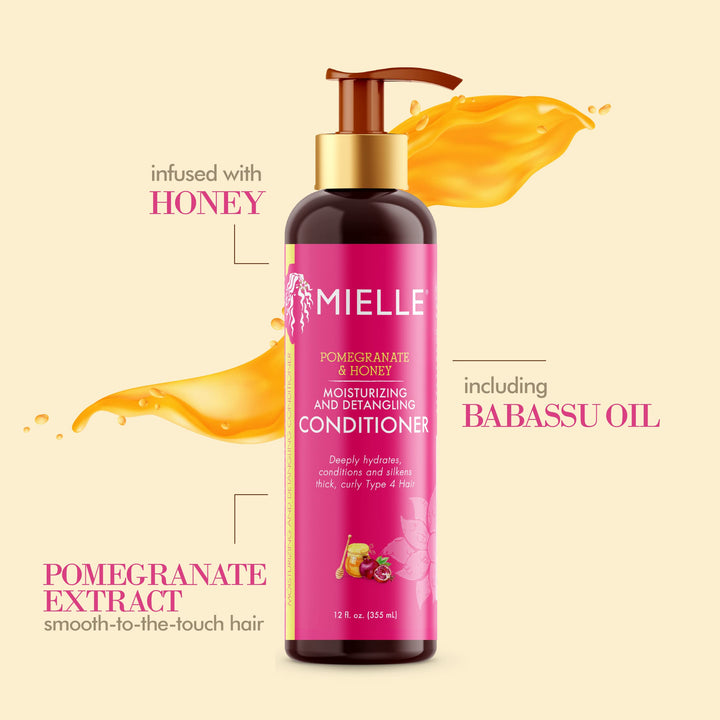 Mielle Organics Pomegranate & Honey Moisturizing and Detangling Conditioner, Deeply Hydrates Curly Type 4 Hair, 12 Ounces