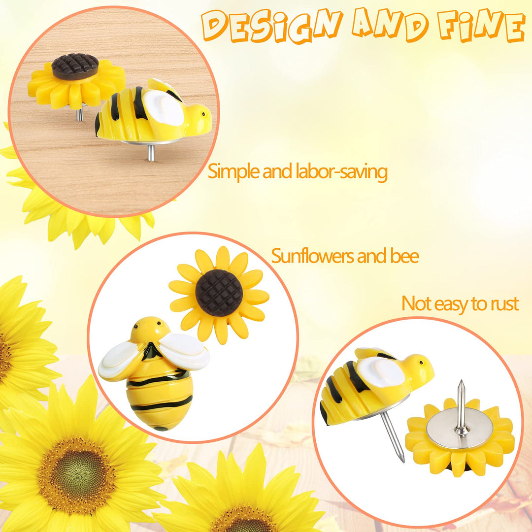Sunflower Bee Push Pins, Thumb Tacks Decorative Push Pins Cork Board Pins for Bulletin Board Photos Wall Office Decorations Supplies