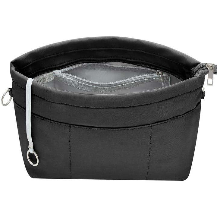 Purse Organizer Insert with Zipped Top for Tote Bag, Handbag Shaper with 13 Pockets, Black M