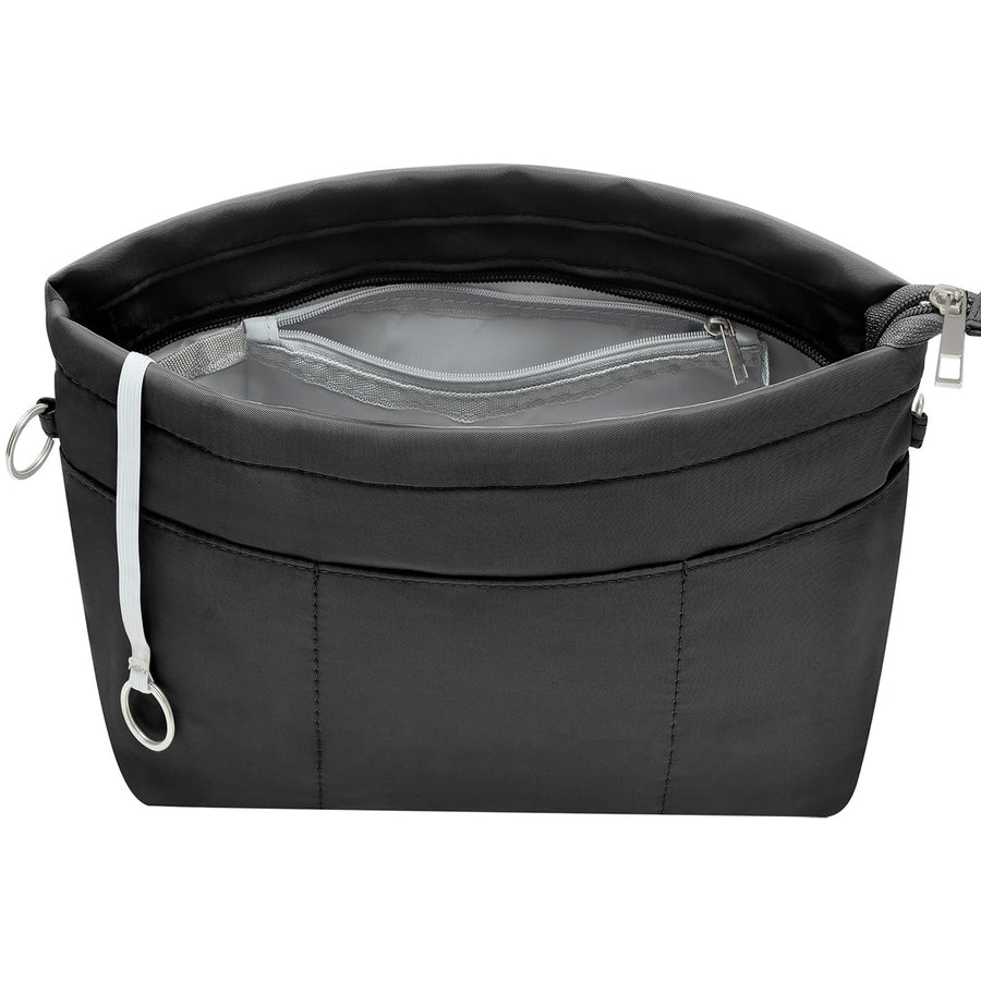 Purse Organizer Insert with Zipped Top for Tote Bag, Handbag Shaper with 13 Pockets, Black M