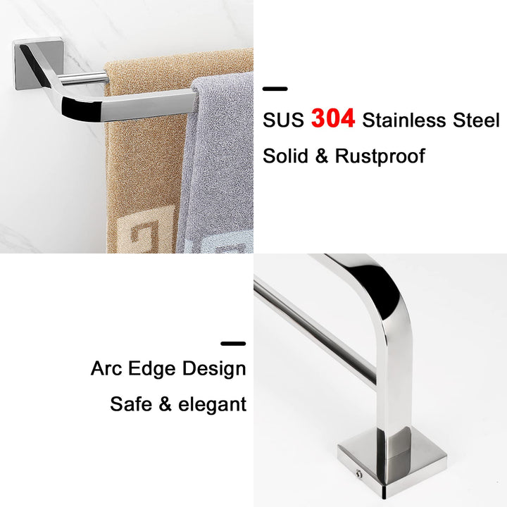 Double Bath Towel Bar, Bathroom Accessories-Thicken Stainless Steel Shower Towel Rack for Bathroom/Kitchen, Elegant Arc Edge Towel Holder Wall Mounted (Chrome Finish, 16 Inch)