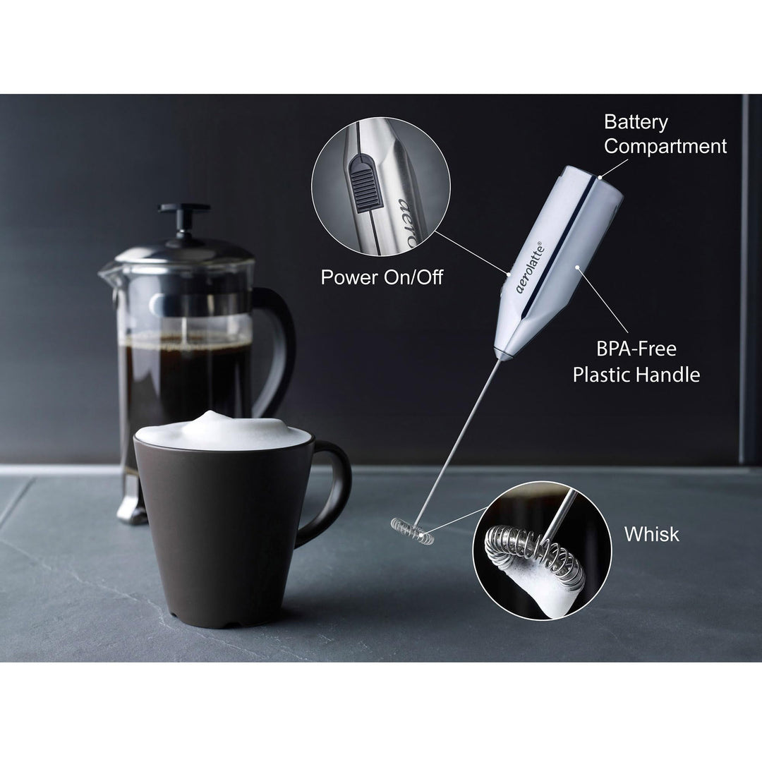 Aerolatte Steam-Free Milk Frother, Polished-Chrome Finish,18/8 Stainless Steel Whisk, BPA-Free Plastic Housing, Batteries Include