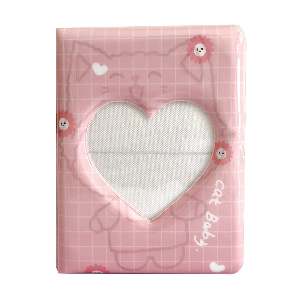 3 Inch Mini Photo Album, Kpop Photocard Holder for Fujifilm Instax Camera, Love Heart Hollow Photocard Id Holder, Business Card Book Holder 64 Pockets (Pink Cat) XW01