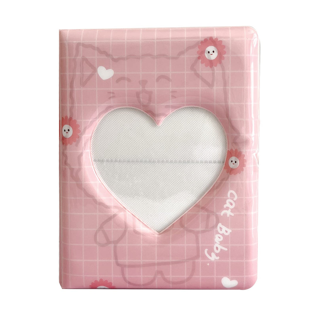 3 Inch Mini Photo Album, Kpop Photocard Holder for Fujifilm Instax Camera, Love Heart Hollow Photocard Id Holder, Business Card Book Holder 64 Pockets (Pink Cat) XW01
