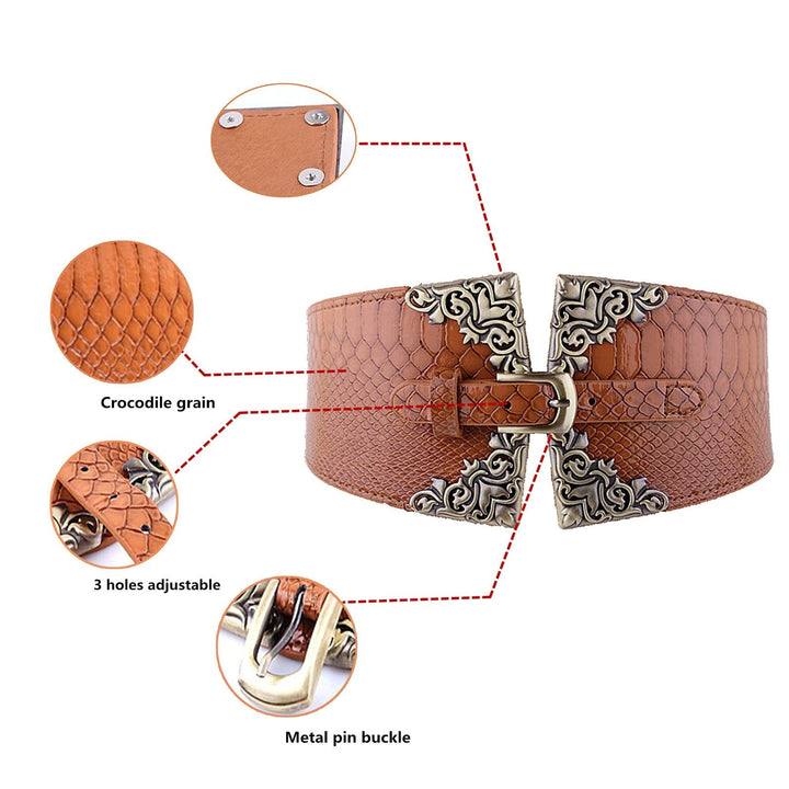 AWAYTR Women&#39;s Fashion Elastic Wide Belt Crocod