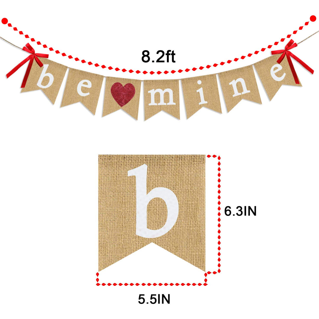 Be Mine Burlap Banner | Valentine&#39;s Day Decorations | Valentines Banner with Glitter Heart Sign | Be Mine Bunting Banner | Valentines Day Indoor Outdoor Home Office Hanging Decor
