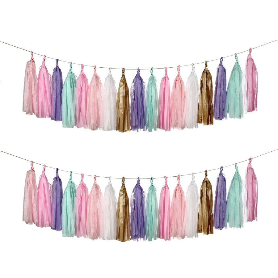 GUZON 30 PCS Tissue Paper Tassel DIY Party Garland Decor for All Events & Occasions(Unicorn Pastel)