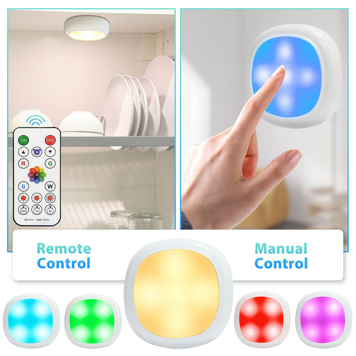 UYICOO Under-Cabinet-Lights Rechargeable Puck-Light LED Closet-Lights with Changeable 16 Colors USB Charging Battery Lights with Timing,Dimmable Under Counter Lights for Kitchen Bedroom
