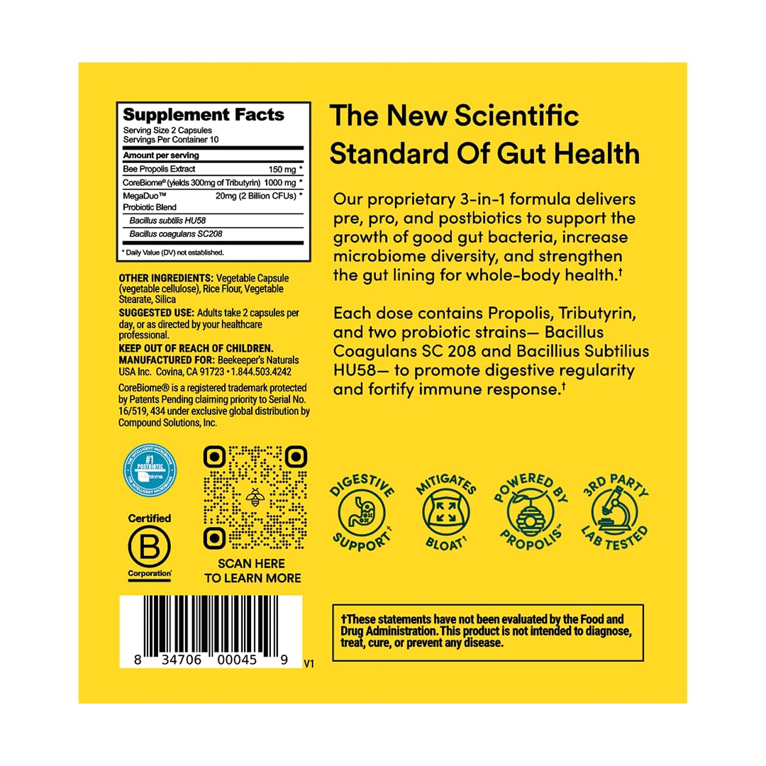 Beekeeper&#39;s Naturals Complete Gut Health, 3-in-