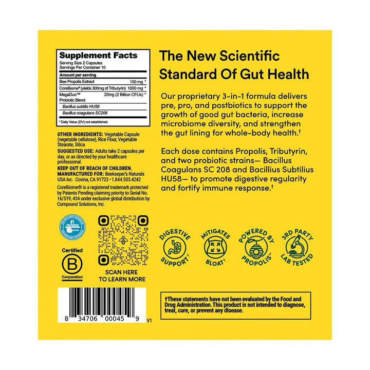 Beekeeper&#39;s Naturals Complete Gut Health, 3-in-